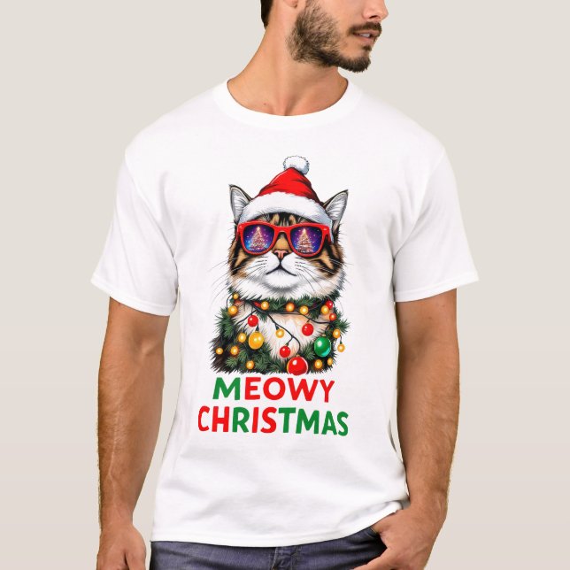 Funny Christmas Cat Sublimation T-Shirt (Front)