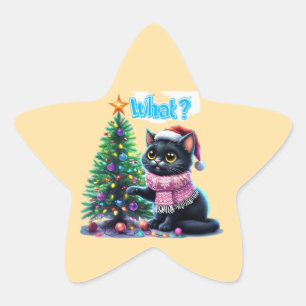Funny Christmas Cat What with Tree Sticker