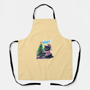 Funny Christmas Cat What with Tree Sticker Apron