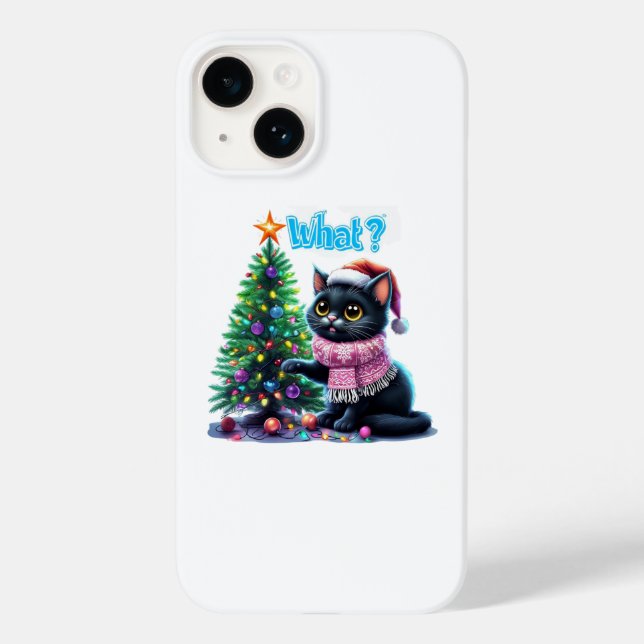 Funny Christmas Cat What with Tree Sticker Case-Mate iPhone Case (Back)