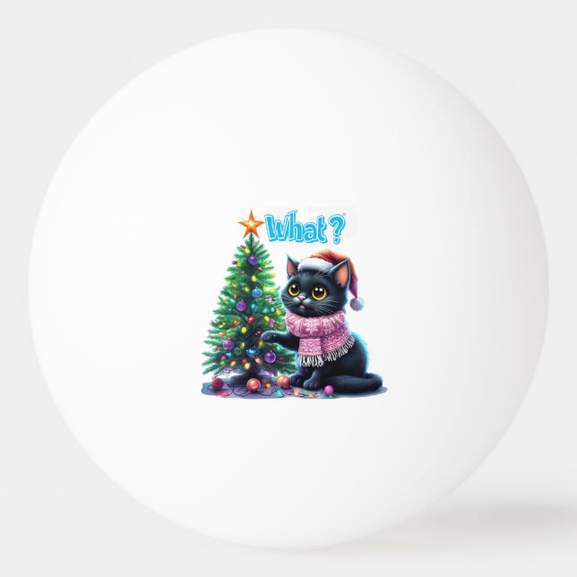 Funny Christmas Cat What with Tree Sticker Ping Pong Ball (Front)