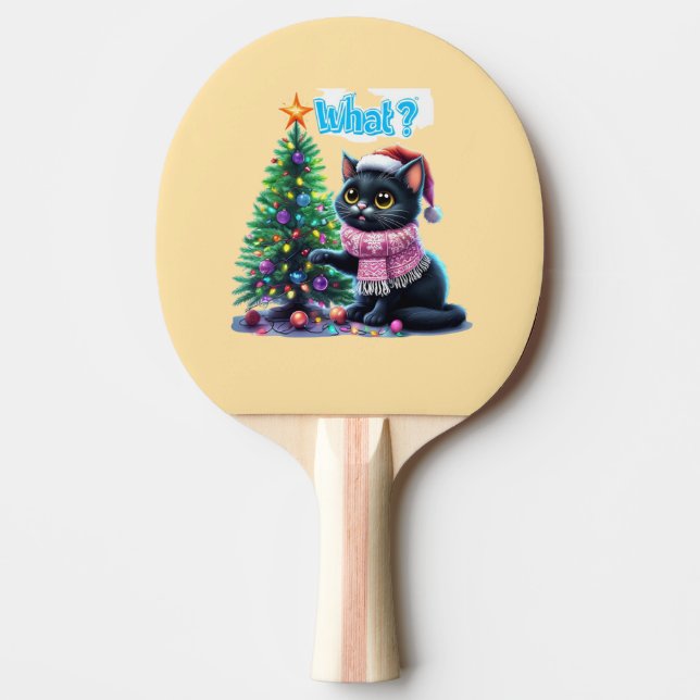 Funny Christmas Cat What with Tree Sticker Ping Pong Paddle (Front)