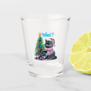 Funny Christmas Cat What with Tree Sticker Shot Glass