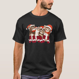 Funny Christmas Cat With Santa Hats Pajama Kittens T-Shirt
