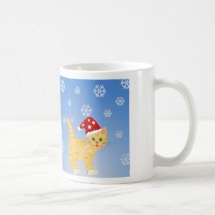 Funny Christmas Cat yellow Snowflakes Coffee Mug