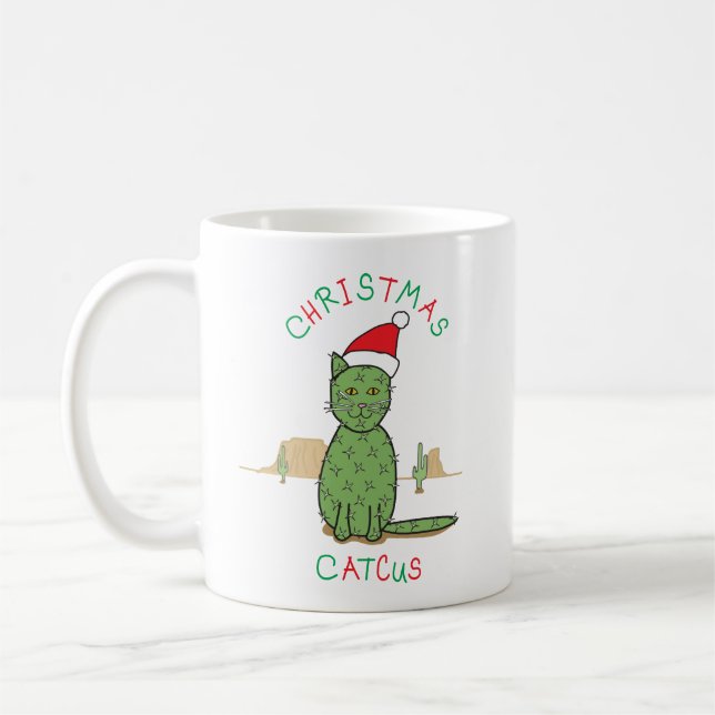Funny "Christmas Catcus" Cactus Drawing Coffee Mug (Left)
