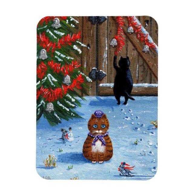 Funny Christmas Cats and Mice Creationarts Magnet (Vertical)