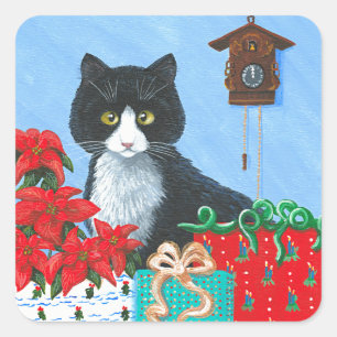 Funny Christmas Cats Creationarts Square Sticker