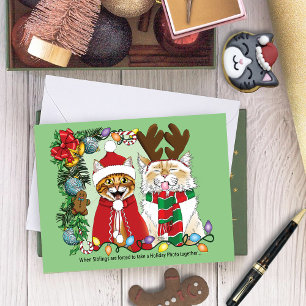 Funny Christmas Cats Holiday Photo Siblings Green Card