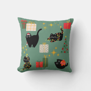 Funny Christmas Cats Throw Pillow
