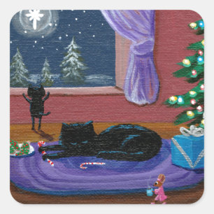 Funny Christmas Cats Tree  Creationarts Square Sticker