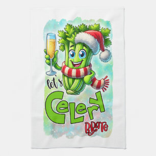 Funny Christmas celery word art  Kitchen Towel