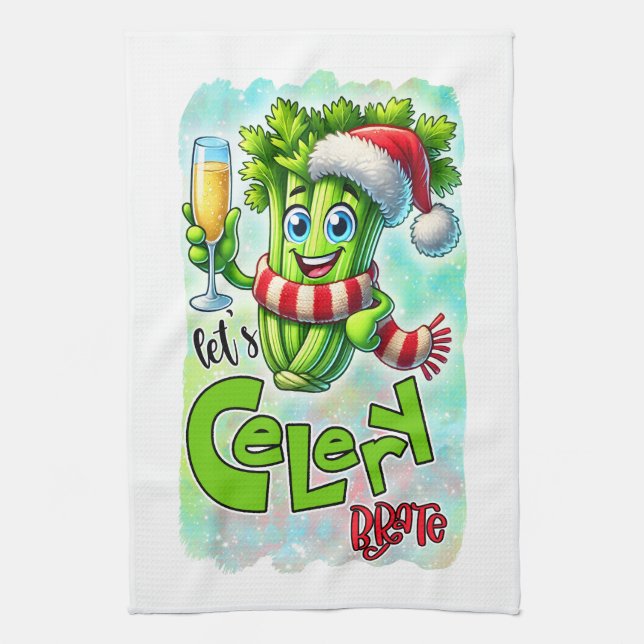 Funny Christmas celery word art  Kitchen Towel (Vertical)