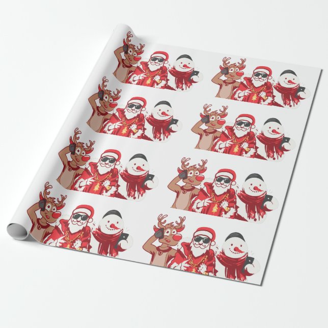 Funny Christmas Characters Holiday Festive Wrapping Paper (Unrolled)
