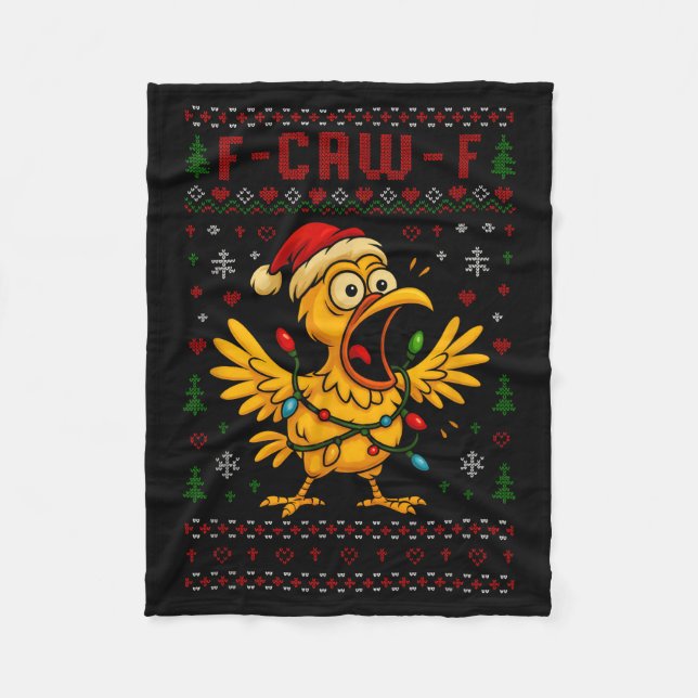 Funny Christmas Chicken F-caw-f Rooster Meme Humor Fleece Blanket (Front)
