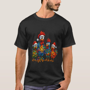 Funny Christmas Chicken Family in Santa Hats T-Shirt