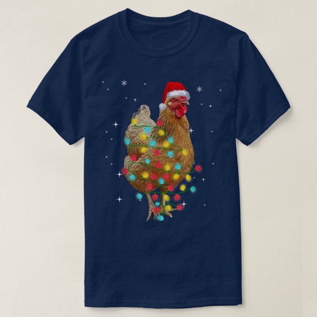Funny Christmas Chicken Lights And Santa Hat T-Shi T-Shirt (Design Front)