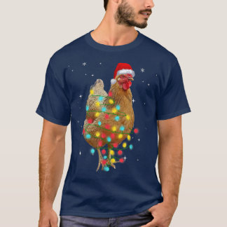 Funny Christmas Chicken Lights And Santa Hat T-Shi T-Shirt