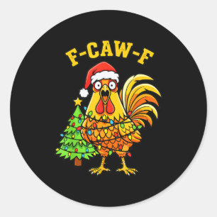 Funny Christmas Chicken Lights Santa Hat F-caw-f  Classic Round Sticker