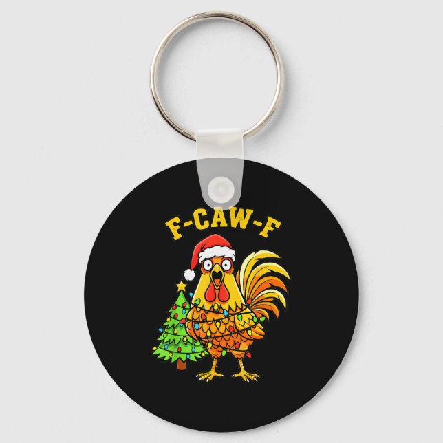 Funny Christmas Chicken Lights Santa Hat F-caw-f  Keychain (Front)