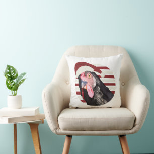 Funny Christmas Chicken Red And White Stripes Throw Pillow