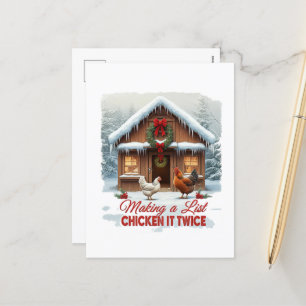 Funny Christmas chicken Santa's list Holiday Postcard