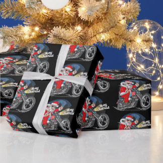 Funny Christmas Cigar Motorcycle Riding Santa Wrapping Paper