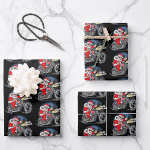 Funny Christmas Cigar Motorcycle Riding Santa Wrapping Paper Sheet