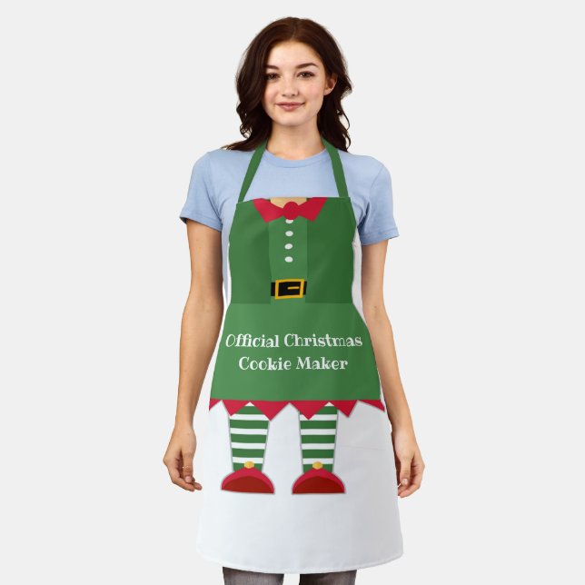 Funny Christmas Cookie Maker Elf Green Red Apron (Worn)