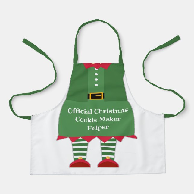 Funny Christmas Cookie Maker Helper Elf Green Red  Apron (Front)