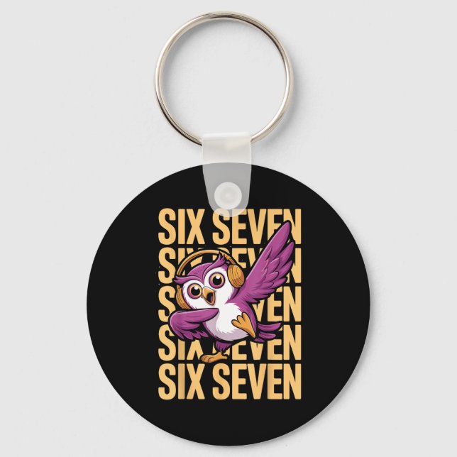 Funny Christmas Cool Owl Dabbing Xmas Dab Six Seve Keychain (Front)