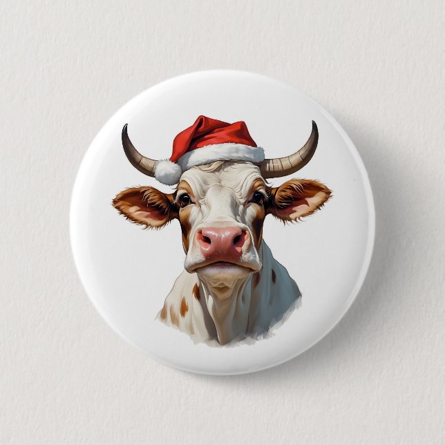 funny christmas cow  2 inch round button (Front)