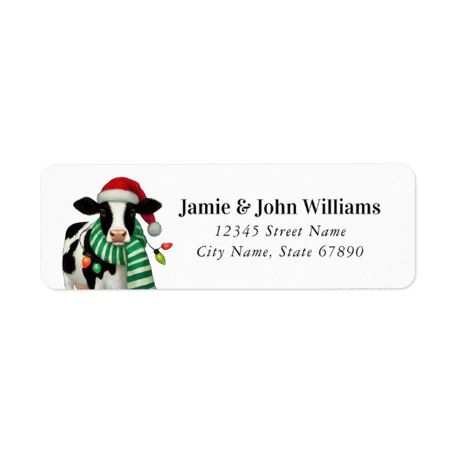 Funny Christmas Cow Return Address Labels (Front)