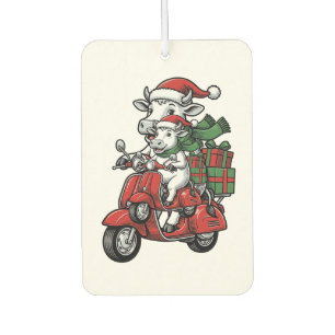 Funny Christmas Cow Riding Scooter Vintage Design_ Air Freshener