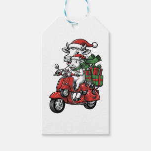 Funny Christmas Cow Riding Scooter Vintage Design_ Gift Tags