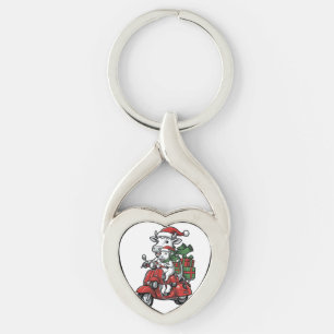 Funny Christmas Cow Riding Scooter Vintage Design_ Keychain