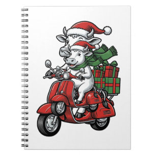 Funny Christmas Cow Riding Scooter Vintage Design_ Notebook
