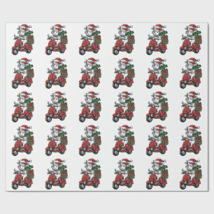 Funny Christmas Cow Riding Scooter Vintage Design_ Wrapping Paper