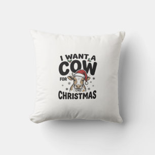 Funny Christmas Cow Vintage Holiday Shirt Design_1 Throw Pillow