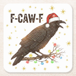 Funny Christmas Crow Raven F-CAW- F Square Paper Coaster