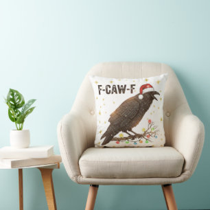 Funny Christmas Crow Raven F-CAW- F Throw Pillow