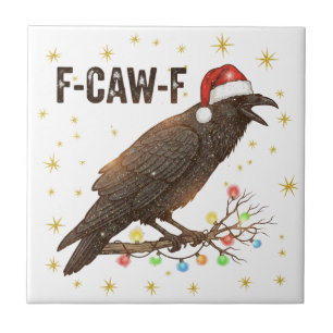 Funny Christmas Crow Raven F-CAW- F Tile