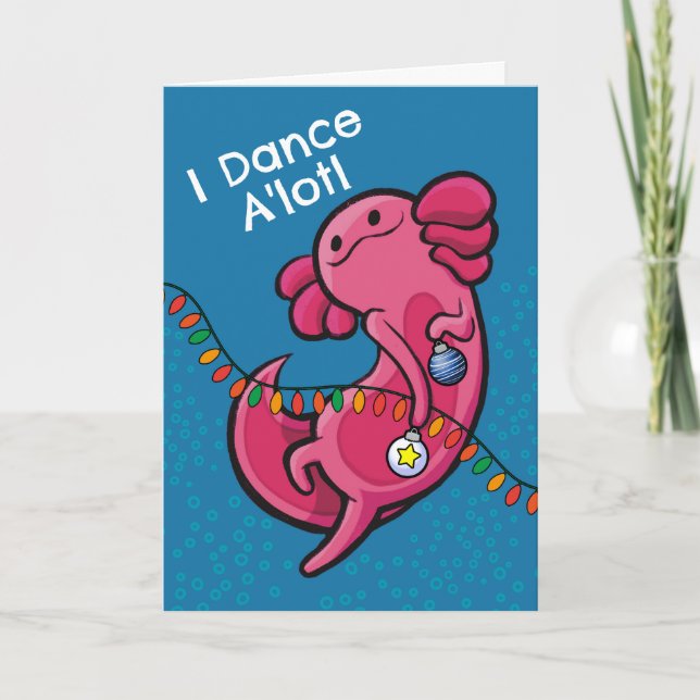 Funny Christmas Cute Axolotl with Ornaments Card (Front)