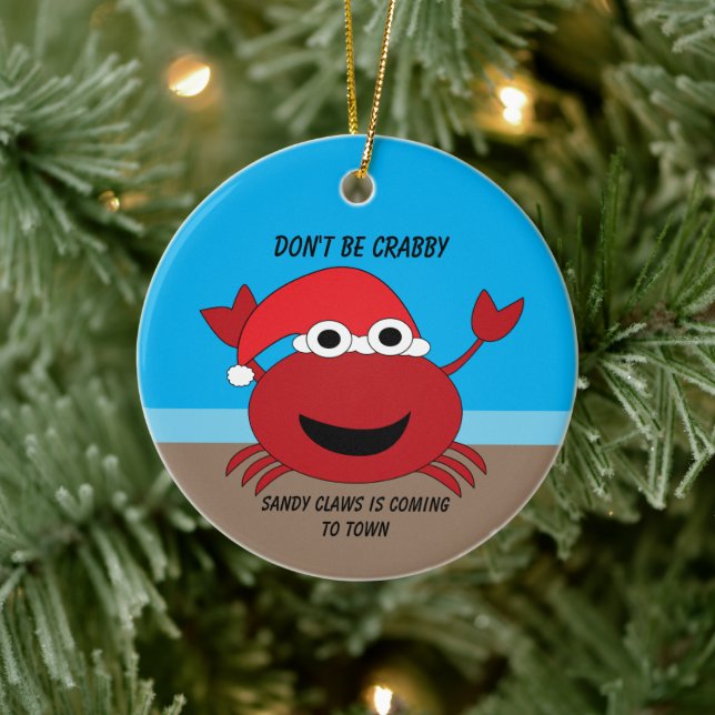 Funny Christmas Cute Crab Beach Personalize Ceramic Ornament (Tree)