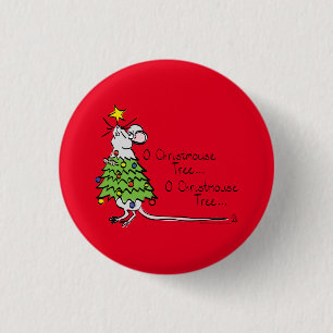 Funny Christmas Cute Mouse Tree Cartoon 1 Inch Round Button