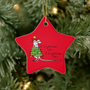 Funny Christmas Cute Mouse Tree Cartoon Ceramic Ornament