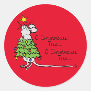 Funny Christmas Cute Mouse Tree Cartoon Classic Round Sticker