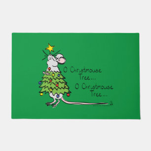 Funny Christmas Cute Mouse Tree Cartoon Doormat