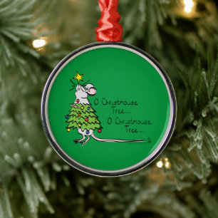 Funny Christmas Cute Mouse Tree Cartoon Metal Ornament