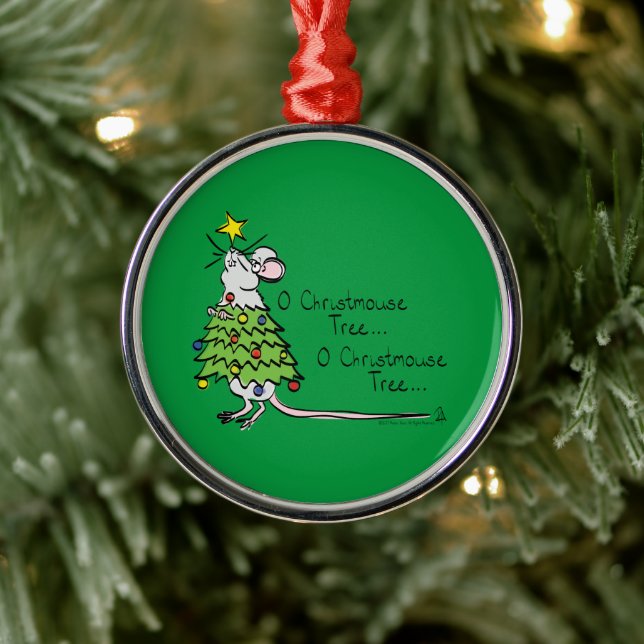 Funny Christmas Cute Mouse Tree Cartoon Metal Ornament (Tree)